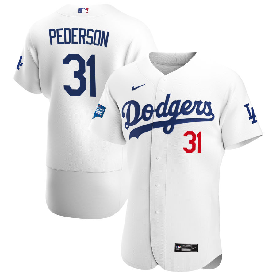 Los Angeles Dodgers #31 Joc Pederson Men Nike White Home 2020 World Series Champions Authentic Player MLB Jersey